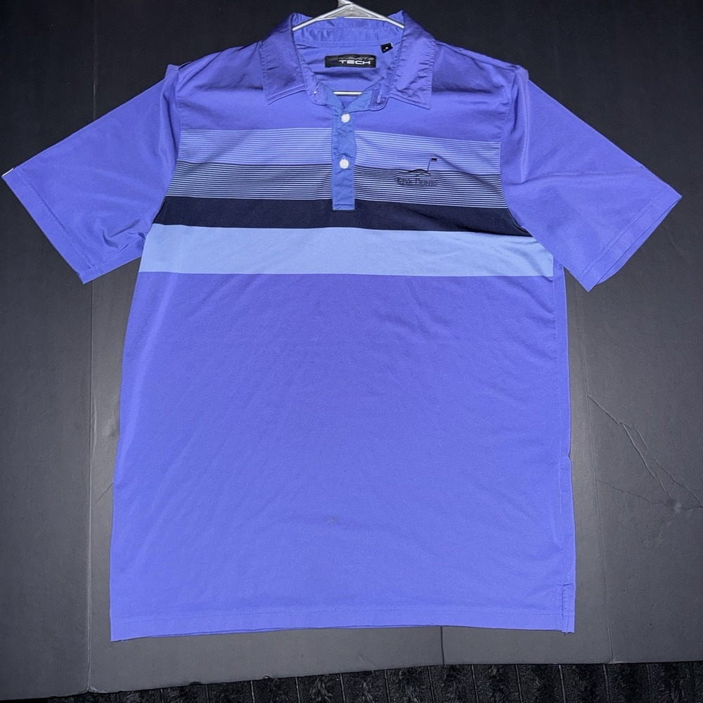 Men's Medium Carnoustie Tech Golf Polo Shirt Blue Navy Striped